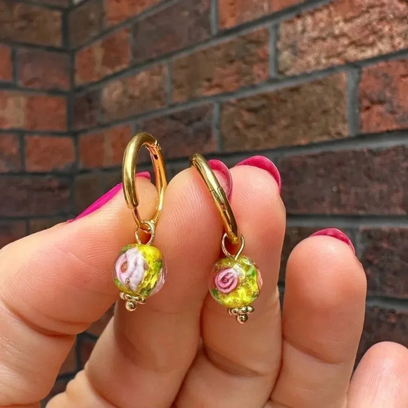 Portofino Rose Glass Gold Hoop Earrings - Picture 3 of 5